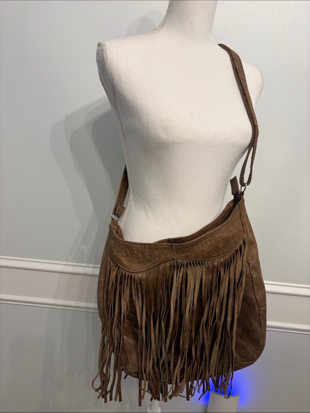Fringed Brown leather purse